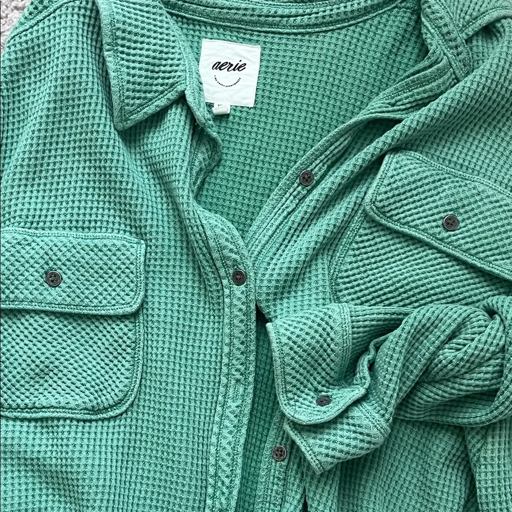 Aerie Green Waffle Knit Cardigan Lumberjane - Picture 4 of 4